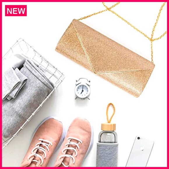 Sparkling Envelope Clutch with Detachable Chain, 9.84x5.9 Inch Evening Bag - Picture 4 of 8